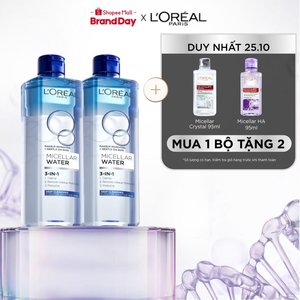 PB- Bộ 2 nước tẩy trang đa năng 3in1 làm sạch sâu L'Oreal Paris 400ml x 2
