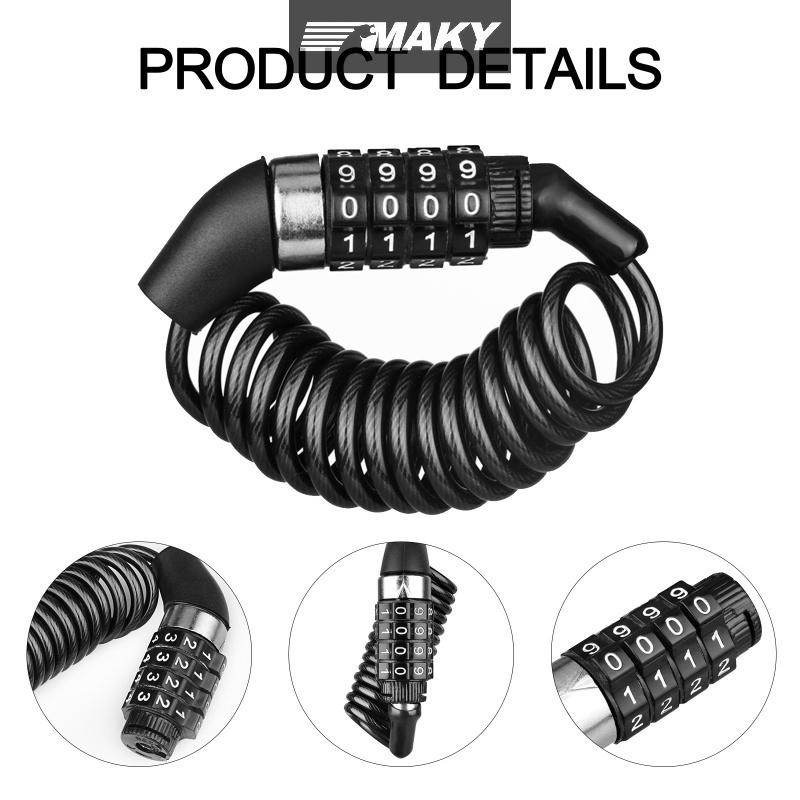 Newwellknownepic Xe Đạp Khóa Kết Hợp 4 Chữ Số Khóa Kính Thiên Văn Cố Định Cáp Thép Di Động Kết Hợp Khóa VN