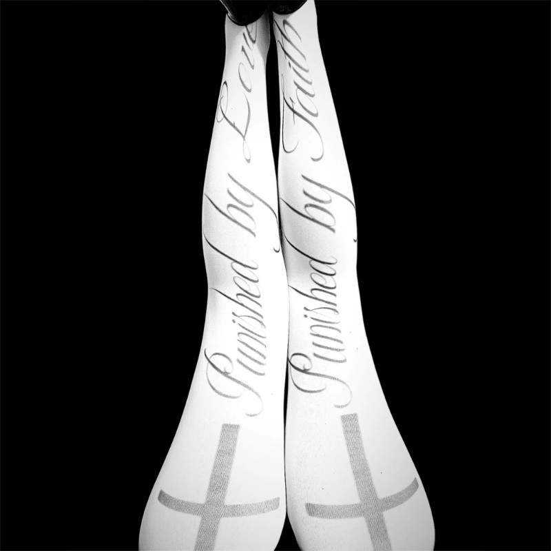Quần Legging Gothic Nữ Opaque, Phong Cách Nhật Bản, Họa Tiết Chữ Thập và In Chữ Trắng