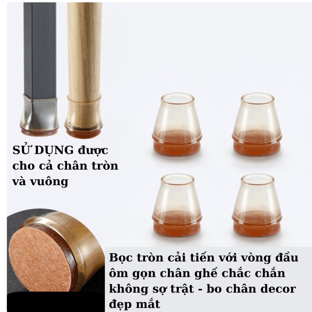 SET 4 Đệm Lót Chân Bàn Ghế Chống Ồn Bọc Chân Ghế Gỗ Silicone Chống Xước Sàn Nhà - FE123