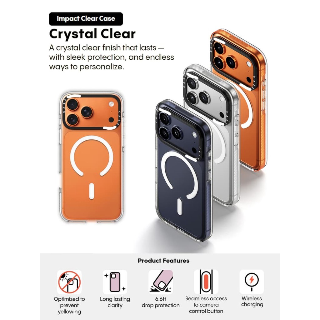Vỏ hút từ tính trong suốt CASECASE X Impact cho iPhone 17 / 16 / 15 / 14 / 13 Pro Max | Ốp lưng Acrylic bảo vệ cấp quân sự Crystal Clear có bao bì cao cấp