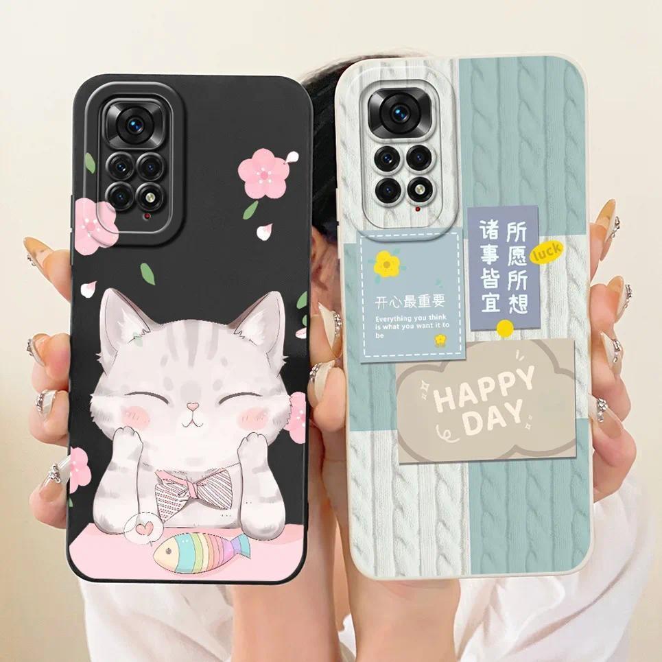 Ốp Điện Thoại In Hình Mèo Bướm Hoa Cho Xiaomi Redmi Note 11 11s 11 Pro Vỏ Silicon Lỏng Cho Redmi Note11 Pro