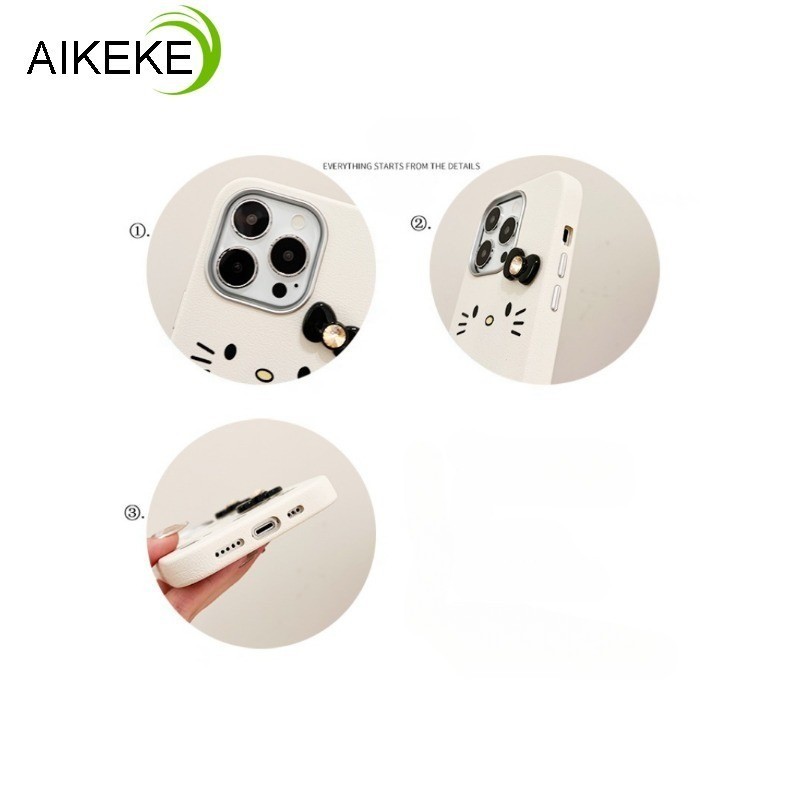 Ốp Điện Thoại Hello Kitty 3D Nơ Dễ Thương Cho OPPO A5X A5 2025 Pro Reno 14F 14 13F 13 Pro A74 A54 A93 A93S 5G 4G Vỏ Da PU Mới Đơn Giản Chống Rơi Ốp Lưng Mềm