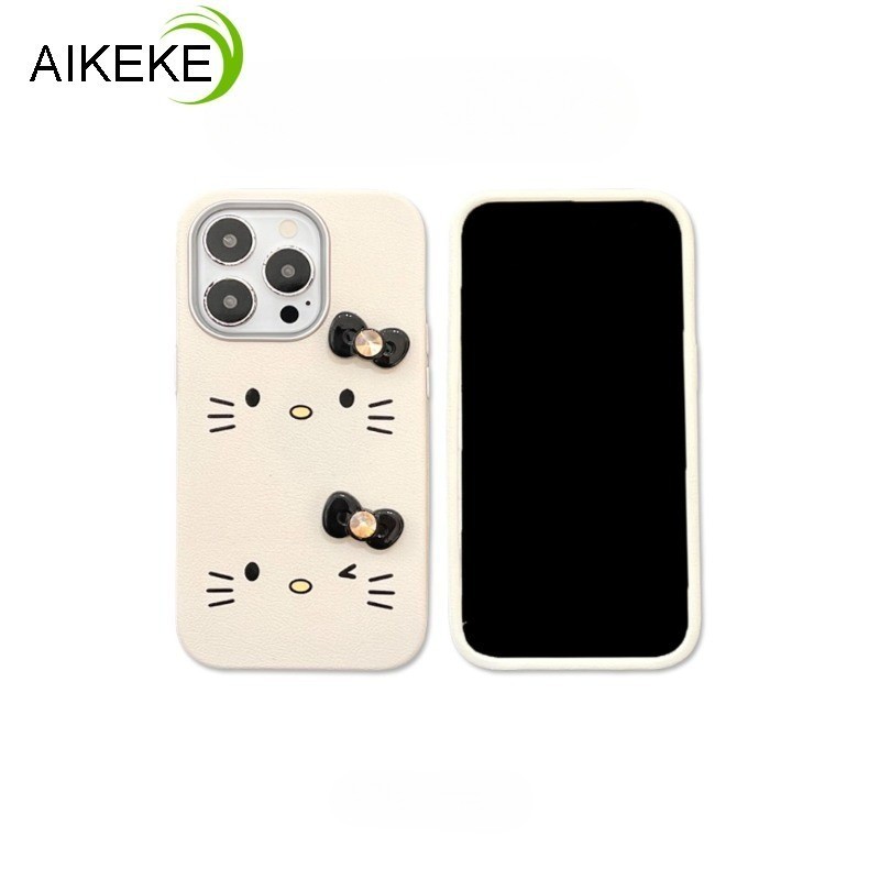 Ốp Điện Thoại Hello Kitty 3D Nơ Dễ Thương Cho OPPO A5X A5 2025 Pro Reno 14F 14 13F 13 Pro A74 A54 A93 A93S 5G 4G Vỏ Da PU Mới Đơn Giản Chống Rơi Ốp Lưng Mềm