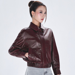 Áo da cừu nữ Collar Blouson bo da thật cao cấp FTT Leather tay khoá kéo không bong tróc nổ AN402C