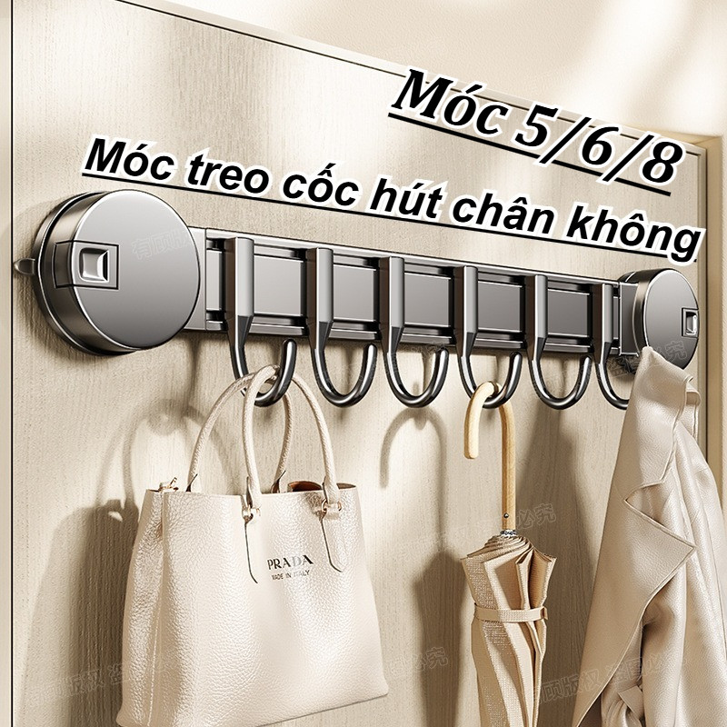 Giá móc treo đồ dùng lực hút chân không,thanh móc treo đồ đa năng móc 5/6/8,Thiết kế không cần đục lỗ