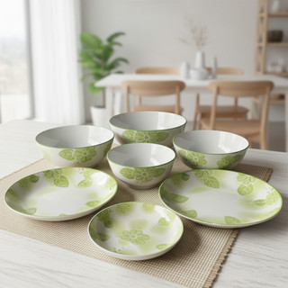Set chén đĩa sứ trang trí lá xanh Bông 79 – dùng cho gia đình, nhà hàng, quà tặng sang trọng