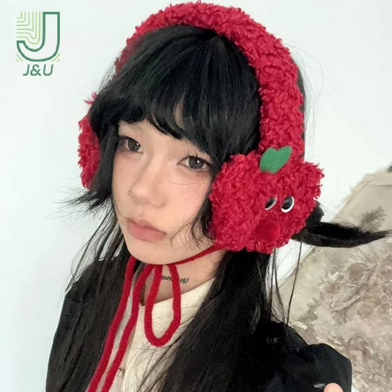 J & U Thiết Kế Hình Dạng Dễ Thương Màu Đỏ Sang Trọng Bịt Tai Dành Cho Nữ Thu Đông Ấm Bảo Vệ Tai Thời Trang Đa Năng Dây Đeo Tóc Mới