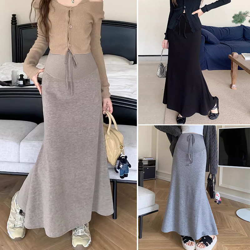 Váy bà bầu thu đông với dây rút nâng bụng và thiết kế đuôi cá thời trang