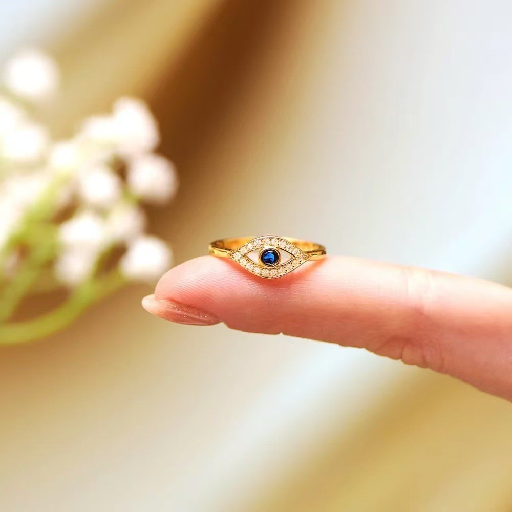 Nhẫn Mắt Quỷ Nữ Ác Mắt 18K Mạ Vàng Mở Nhẫn Có Thể Điều Chỉnh Độc Đáo Phù Hợp Với Trang Sức
