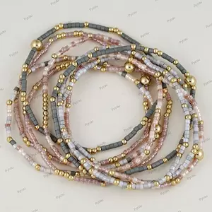 Bộ 9 chiếc PYCOU Bộ Vòng Tay Handmade, Bộ Vòng Tay Co Giãn Nhiều Lớp, Vàng Thanh Lịch Đính Hạt Màu Xám Hồng Hạt Cơm Vòng Tay Xếp Chồng Phụ Nữ Mặc Hàng Ngày