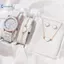 Kudosation 5 Cái / bộ Đồng Hồ Nữ Thời Trang Mặt Tròn Đồng Hồ Cổ Điển Nữ Áo Clo & Bộ Trang Sức Đơn Giản Cho Nữ Quà Tặng Đẹp