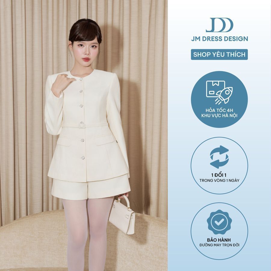 Set Áo Tweed Cổ Tròn 1 Hàng Cúc 5T03.2509TW, Quần Sooc 2 Túi Ốp Vuông A 3S11.2509TW Set Phong Cách Tailoring Cổ Điển JM