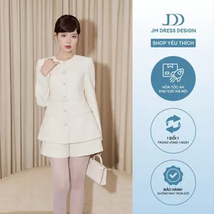 Set Áo Tweed Cổ Tròn 1 Hàng Cúc 5T03.2509TW, Quần Sooc 2 Túi Ốp Vuông A 3S11.2509TW Set Phong Cách Tailoring Cổ Điển JM