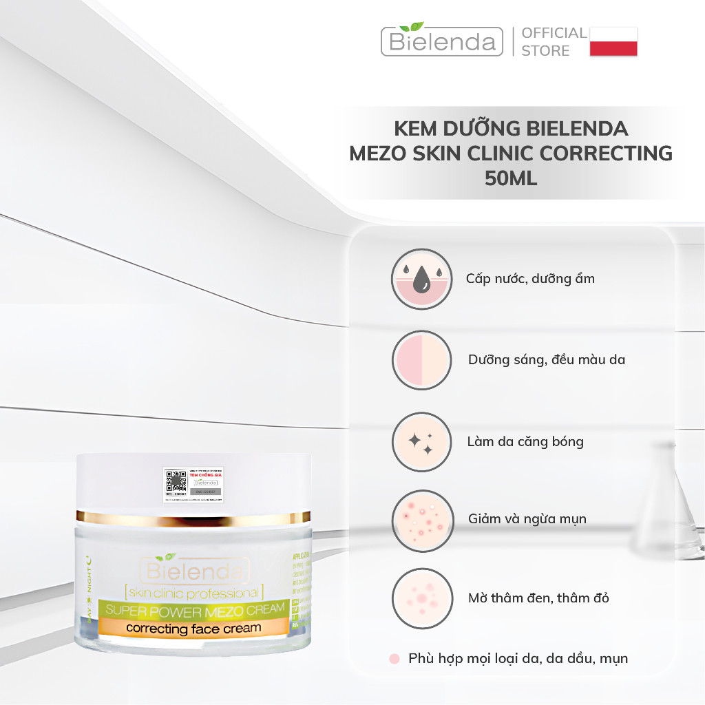 Kem dưỡng Bielenda Mezo Skin Clinic Correcting dưỡng sáng da, mờ thâm 50ml