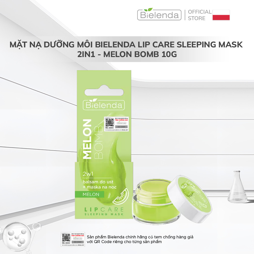 Mặt nạ dưỡng môi Bielenda Lip Care Sleeping Mask  2in1 - Melon Bomb dưỡng môi căng mọng, giảm rãnh nhăn môi 10g
