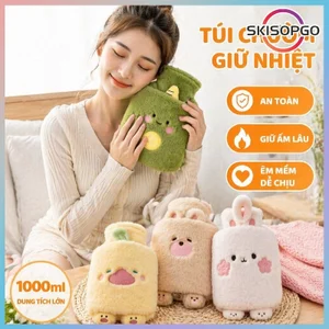 Túi Chườm Nóng Đổ Nước Bọc Nhung Hoạt Hình 1000ml Giảm Đau Bụng Ấm Áp Giữ Nhiệt Tay Chân Bụng