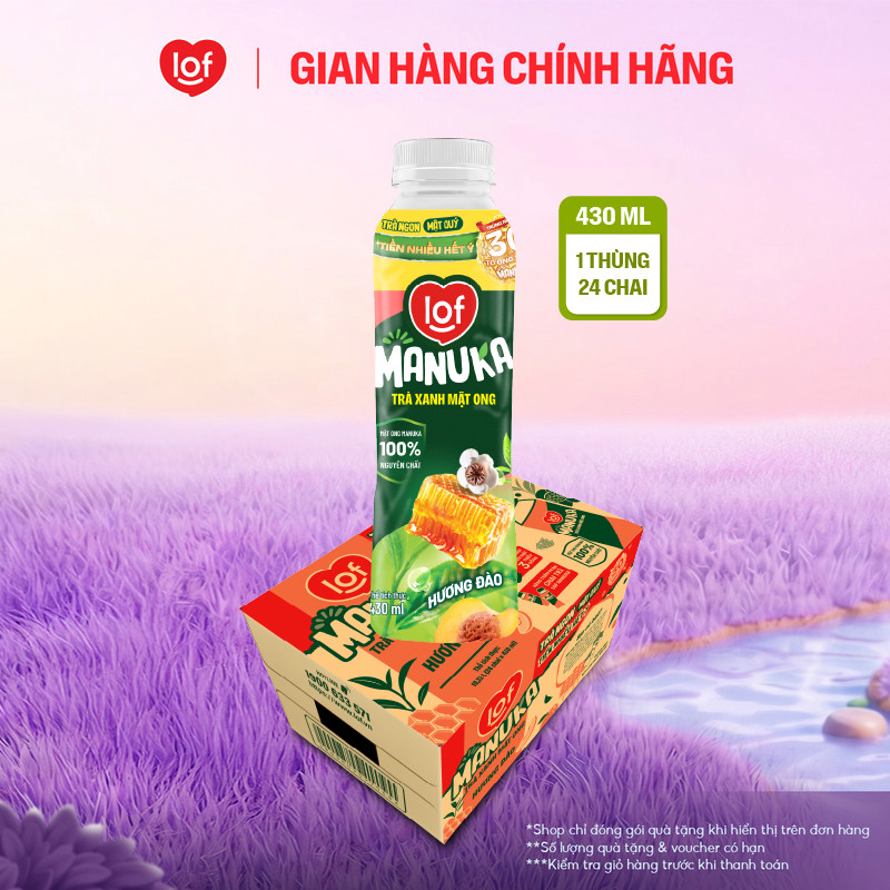 Trà xanh mật ong LOF Manuka hương đào thùng 24 chai x 430ml
