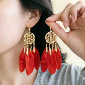 Retro Bohemian Nữ Phong Cách Dân Tộc Lông Dài Tua Rua Kỳ Nghỉ Giải Trí Hàng Ngày Phù Hợp Với Bông Tai