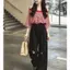 Áo thun tay ba phần tư sọc đỏ cỡ lớn phong cách mới Phong cách cay ngọt ngào