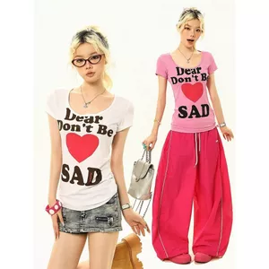 Milyfashion Modal Trái Tim Tình Yêu In Chữ U Áo Thun Nữ Tay Ngắn Mùa Hè Phong Cách Mới Slim-fit Slimmer Nhìn Ngắn Top baby tee Ba Lê Phong Cách L07R