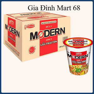 Thùng Mì Ly Modern Vị Lẩu Thái Tôm 67g x 24 Ly - Mì Ăn Liền Đậm Đà, Date Mới
