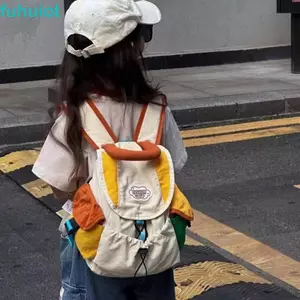 Túi đi học dây rút FUHUIOT, Túi 2 kích cỡ cỡ cỡ lớn phong cách Hàn Quốc dành cho cha mẹ và con cái, Ba lô trẻ em nhiều túi bằng Nylon dễ thương