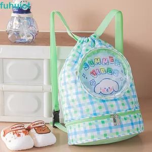 Túi bơi trẻ em FUHUIOT, Túi đi biển trẻ em khô không thấm nước, Túi giặt Ngăn giày Phim hoạt hình Dây rút Bơi Túi lưu trữ Thể thao dưới nước