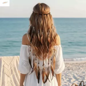 Mũ lưỡi trai lông vũ ZENZON Boho, Dây bện tổng hợp có thể điều chỉnh Dây nối dài tóc bộ lạc, Chi tiết dệt tay Thiết kế nhiều sợi Phụ kiện tóc lông vũ