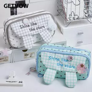 Bút chì GETVOW Star, Bút chì tai thỏ dung tích lớn nhiều lớp, Túi đựng văn phòng phẩm bằng vải Canvas