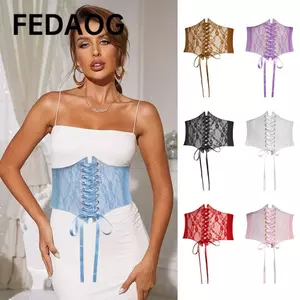 Thắt lưng Corset ren FEDAOG, Thắt lưng thêu hoa co giãn bằng lụa co giãn, Thắt lưng cơ thể giảm béo bằng da PU rộng trang trí thời trang cho váy Quần áo hàng đầu