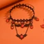 WEETW Gothic Choker, Vòng cổ Halloween phong cách đen tối cổ điển, Thời trang Đá đỏ Trái tim đính cườm màu đen Hoa xếp lớp Bông tai dơi Dress-Up