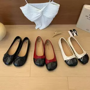 TT Nơ Chia Ngón Chân Mary Jane Giày Nữ Màu Sắc Phù Hợp Với Giày Slip-On Giày Ba Lê Không Mệt Mỏi Da Thật Chính Hãng Giày