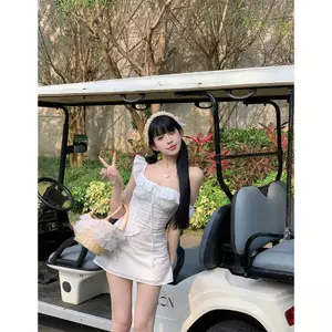 Váy trà kiểu Pháp mùa hè 2026 Váy trắng nhỏ cay ngọt ngào nhẹ nhàng eo hẹp chữ A Slim-fit Slimmer Look Seaside Kỳ nghỉ sang trọng