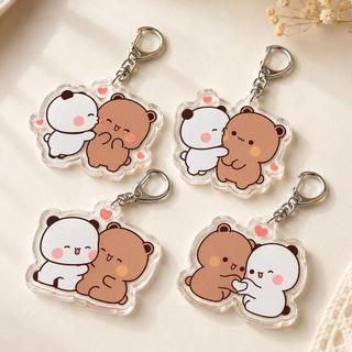 Loverly Bubu Dudu White Grey Couple Kiss Bear Keychains Bag Charm for Accessories Jewelry Key Chain Keyrings