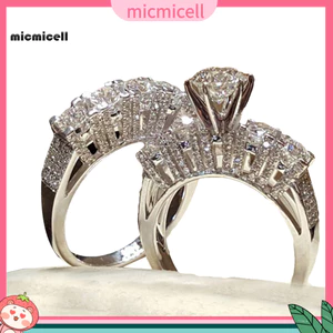 MIC _ 2 Cái / bộ Nhẫn Cặp Đôi Kim Cương Giả Kẻ Sọc Bóng Phong Cách Sang Trọng Tinh Tế Nhẫn Ngón Tay Cho Tiệc