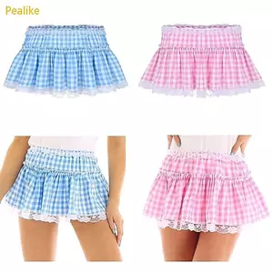 Pealike Nữ Thẩm Mỹ Eo Thấp Xếp Ly Chữ A Váy Ngắn Vintage Checkered In Ren Viền Xù Skater Váy fo