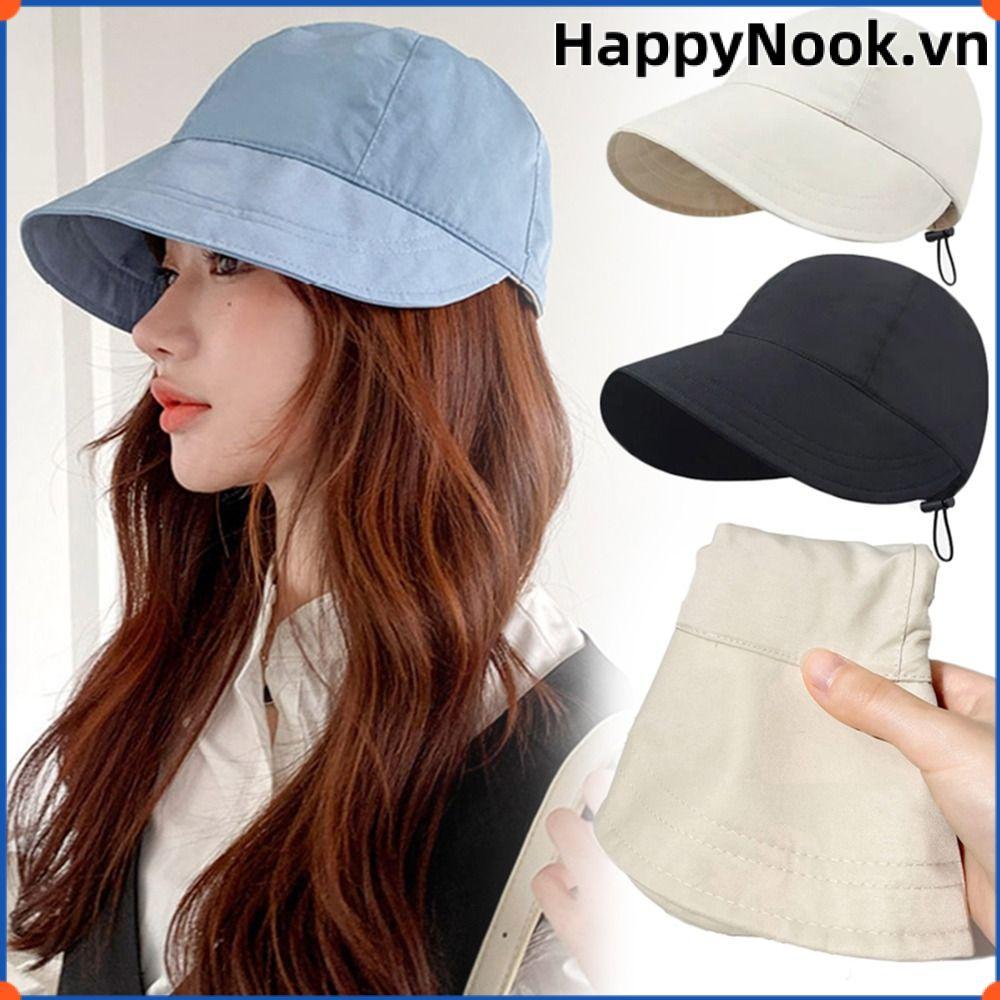HAPPYNOOK Mũ Chống Nắng, Vành Rộng Dây Rút Mũ Đi Biển, Mùa Hè Đuôi Ngựa Có Thể Điều Chỉnh Có Thể Gập Lại Mũ Xô Nam Nữ