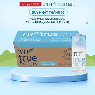 Thùng 12 hộp sữa tươi tiệt trùng TH true MILK nguyên chất 1 L (1 L x 12)