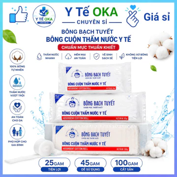 Bông gòn Bạch Tuyết y tế gói 25g, 45g, 100g, Dùng chăm sóc cá nhân và chăm sóc y tế, Y TẾ OKA CHUYÊN SỈ