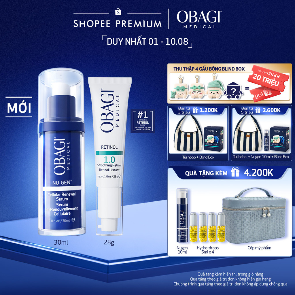 Combo Serum Kích Hoạt Năng Lượng Tế Bào Obagi Nugen 30ml & Kem Dưỡng Đêm Obagi Retinol 1.0 (28g)