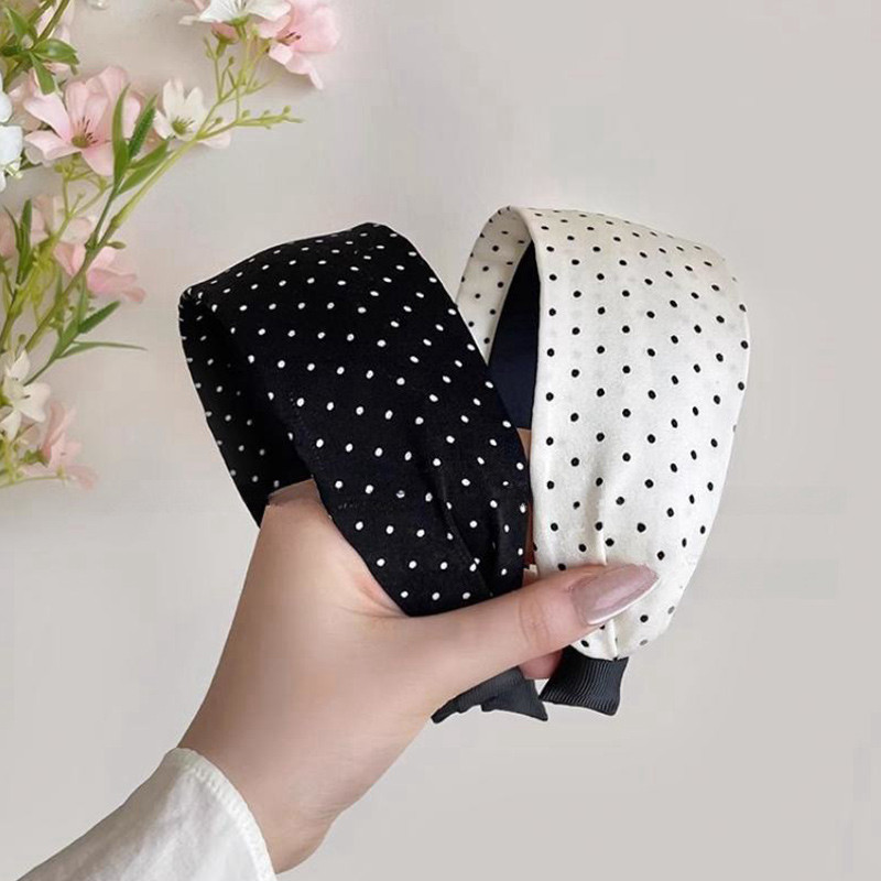 [Bela] Phụ kiện tóc rộng chấm bi phong cách Hàn Quốc Băng đô rửa mặt Trang điểm đa năng hàng ngày