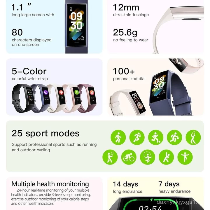 Được trang bị theo dõi sức khỏe màn hình AMOLED, bao gồm máy đếm bước, Bộ đếm calo, Đồng hồ bấm giờ, Máy theo dõi sức khỏe chống nước IP67, Đồng hồ th – 4