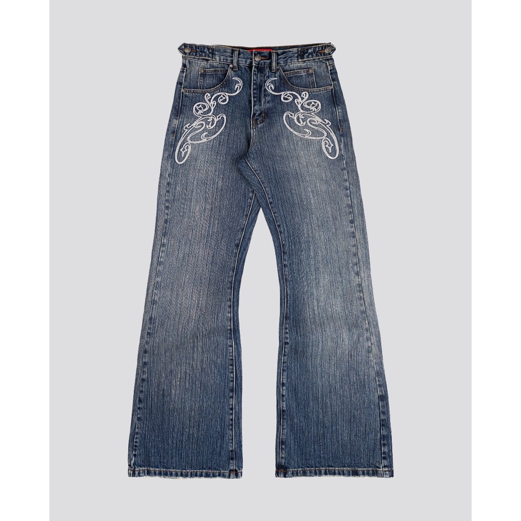 Y2k Slanted Runway Baggy Jeans Retro Kẻ Sọc Chắp Vá Nam Nữ Ống 