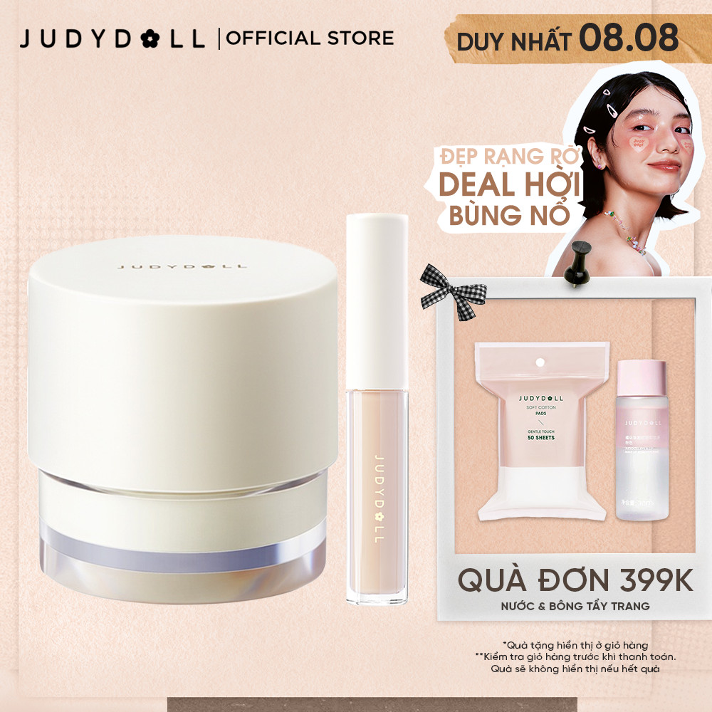 Combo Kem Lót Kem Che Khuyết Điểm JUDYDOLL Dưỡng Ẩm Nâng Tone Lâu Trôi Mịn Da Tự Nhiên