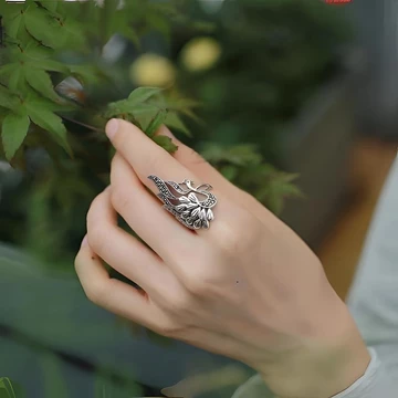 nhẫn bạc nữ thật nhẫn bạc thật Quốc Gia Hợp Thời Trang Con Công May Mắn Chuyển Nhẫn S925 Bạc Phong Cách Retro Nhẫn Mở Nữ Chỉ Số Ngón Tay Thời Trang Niche Ánh Sáng Sang Trọng