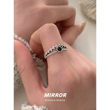 nhẫn bạc 925 nhẫn bạc Nhẫn Bông Tai Lúa Mì Bạc 925 Nữ Hai Lớp Đơn Giản Nhấp Nháy Kim Cương Thiết Kế Niche Nhẫn Đuôi Vòng Chung