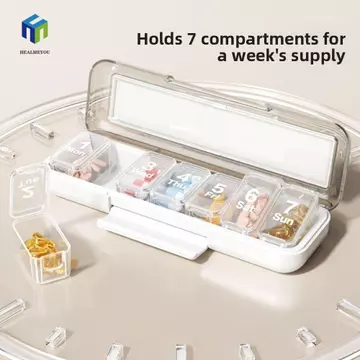 Hộp đựng thuốc hàng tuần HEALMEYOU, Hộp đựng thuốc kín 7 lưới, Hộp đựng thuốc chống bụi chống ẩm tiện lợi Hộp đựng thuốc 7 ngày ngoài trời