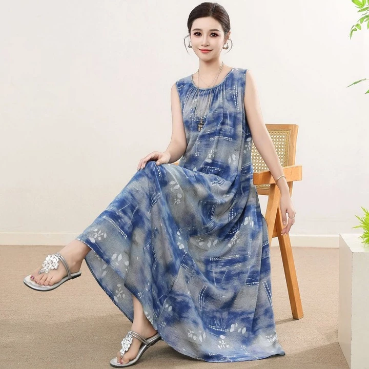 Đảo Đẹp Bên Biển Đầm Ôm Hơn Nhìn Không Tay Áo Vest Đầm Kỳ Nghỉ Phong Cách Size Lớn Cotton Lụa Đầm