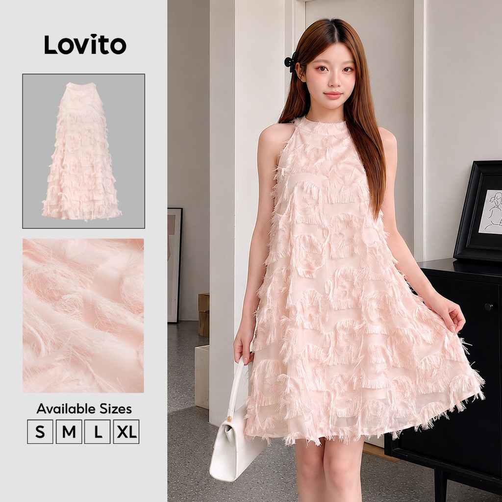 Đầm nữ Lovito thanh lịch xếp nếp màu trơn phong cách L106AD483